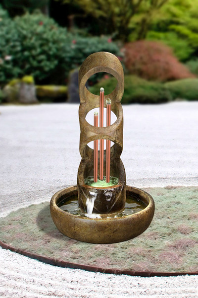 Retro Balancing Rings Fountain Copper Piping Sleek Design Contemporary